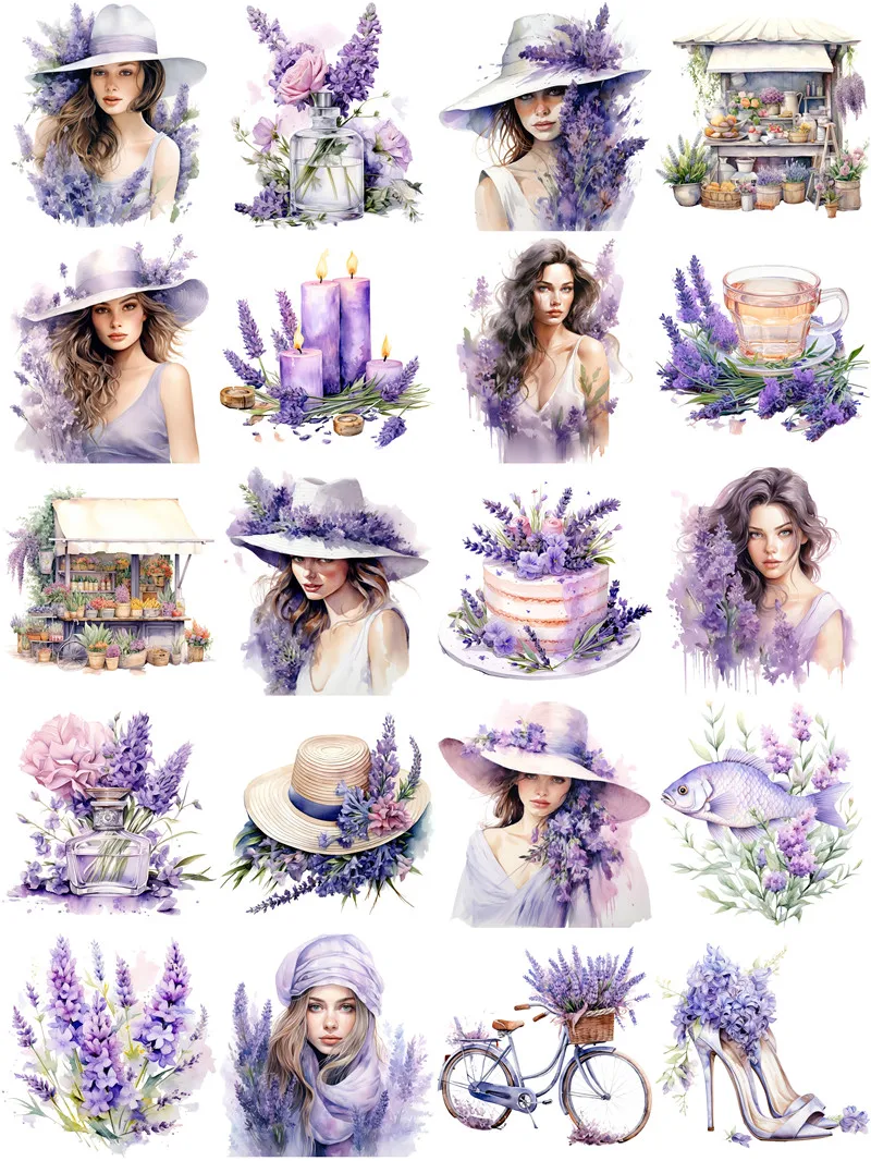 20Pcs/Pack Lavender Girl Sticker DIY Craft Scrapbooking Album Junk Journal Decorative Stickers