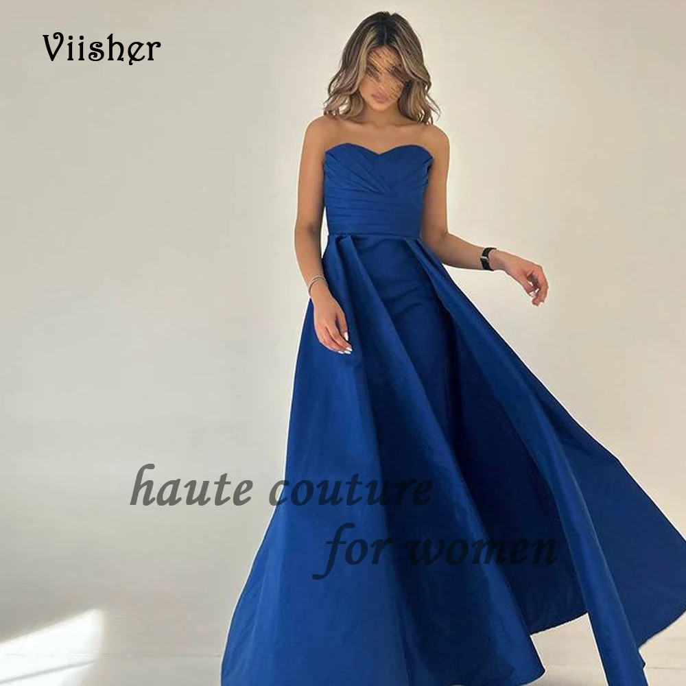 

Royal Blue Satin Mermaid Evening Dresses Pleats Sweetheart Arabian Dubai Formal Prom Dress Floor Length Party Occasion Gowns