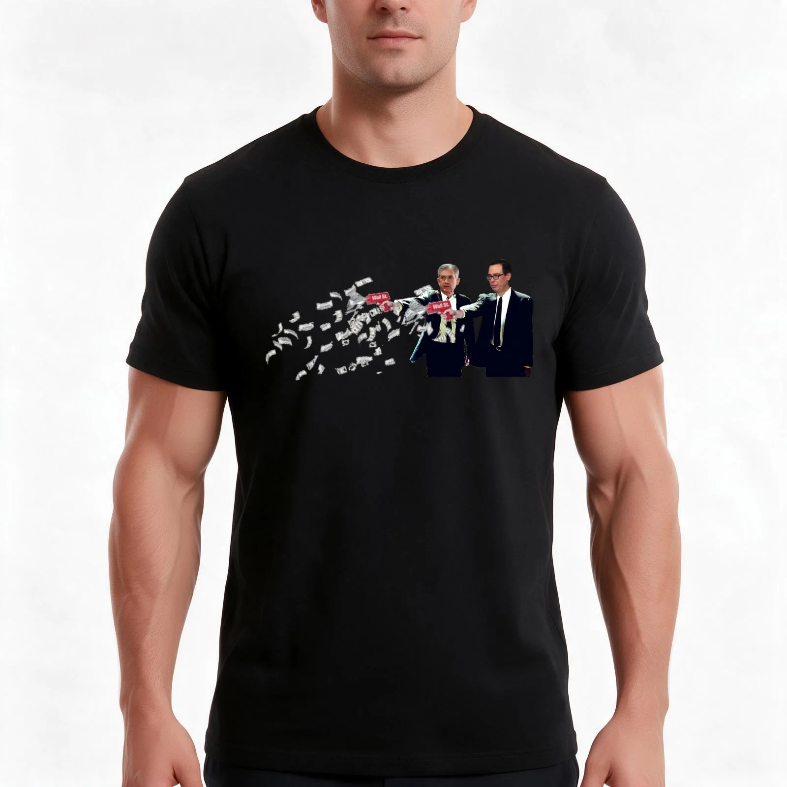 Jerome Powell and Steve Mnuchin Printing Money Pulp Fiction Style T-Shirt, Summer Casual Cotton Tee, Oversized Streetwear Tops