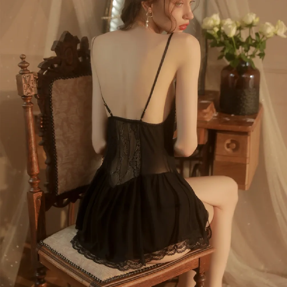 Pigiama in pizzo da donna Camicia da notte morbida senza maniche Comoda camicia da notte da notte