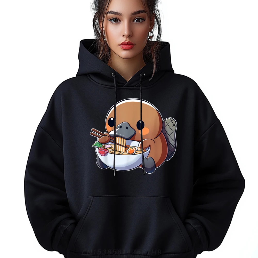 

Cute Platypus Ramen Kawaii Japanese Eating Noodle Graphic Sweatshirts Men Polyester Fiber Men's Shirt Big And Tall Christmas