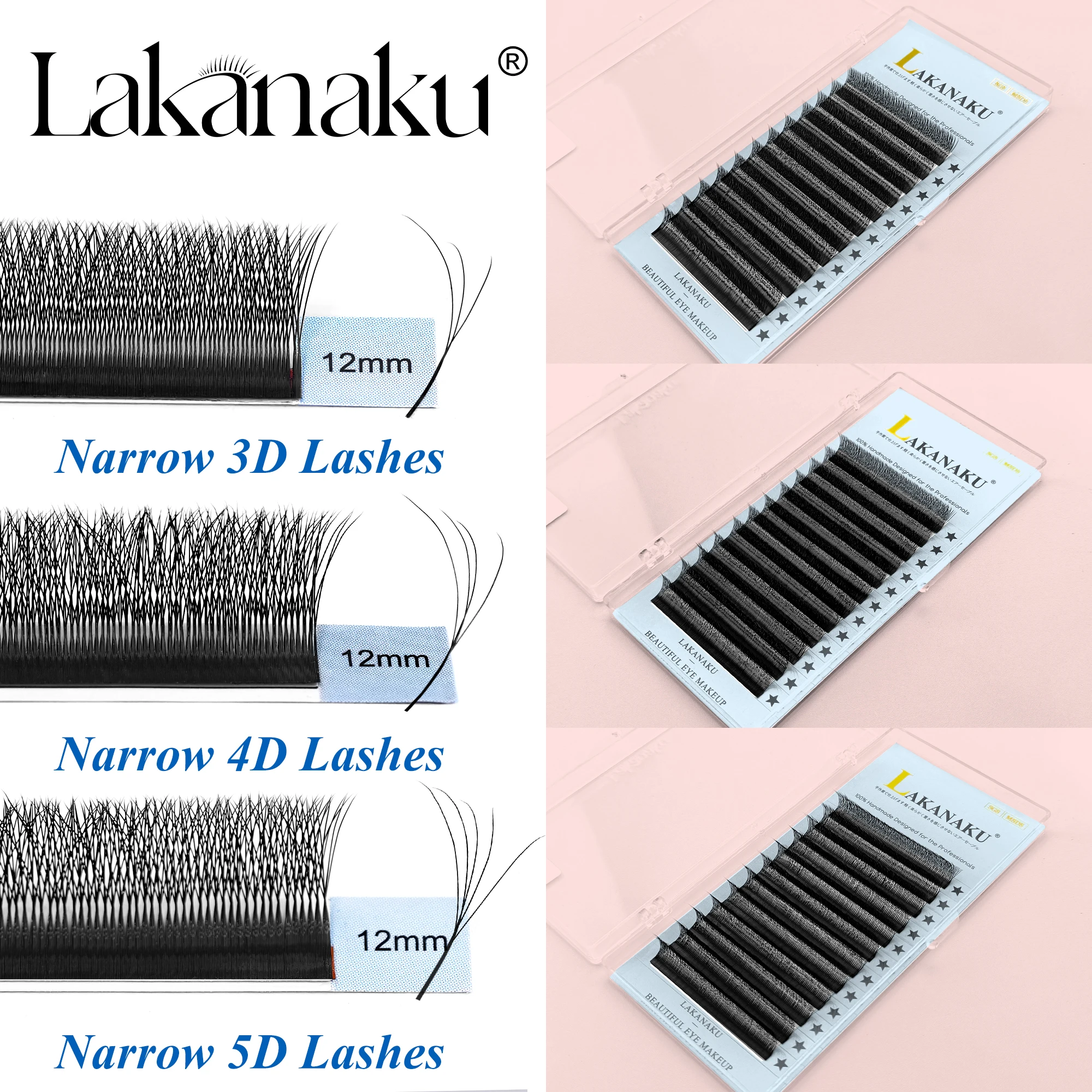 LAKANAKU Narrow 3DW 4DW 5DW Lashes Brazilian W-shaped Lash Bundles Soft W Speedy Fans Eyelash Extensions