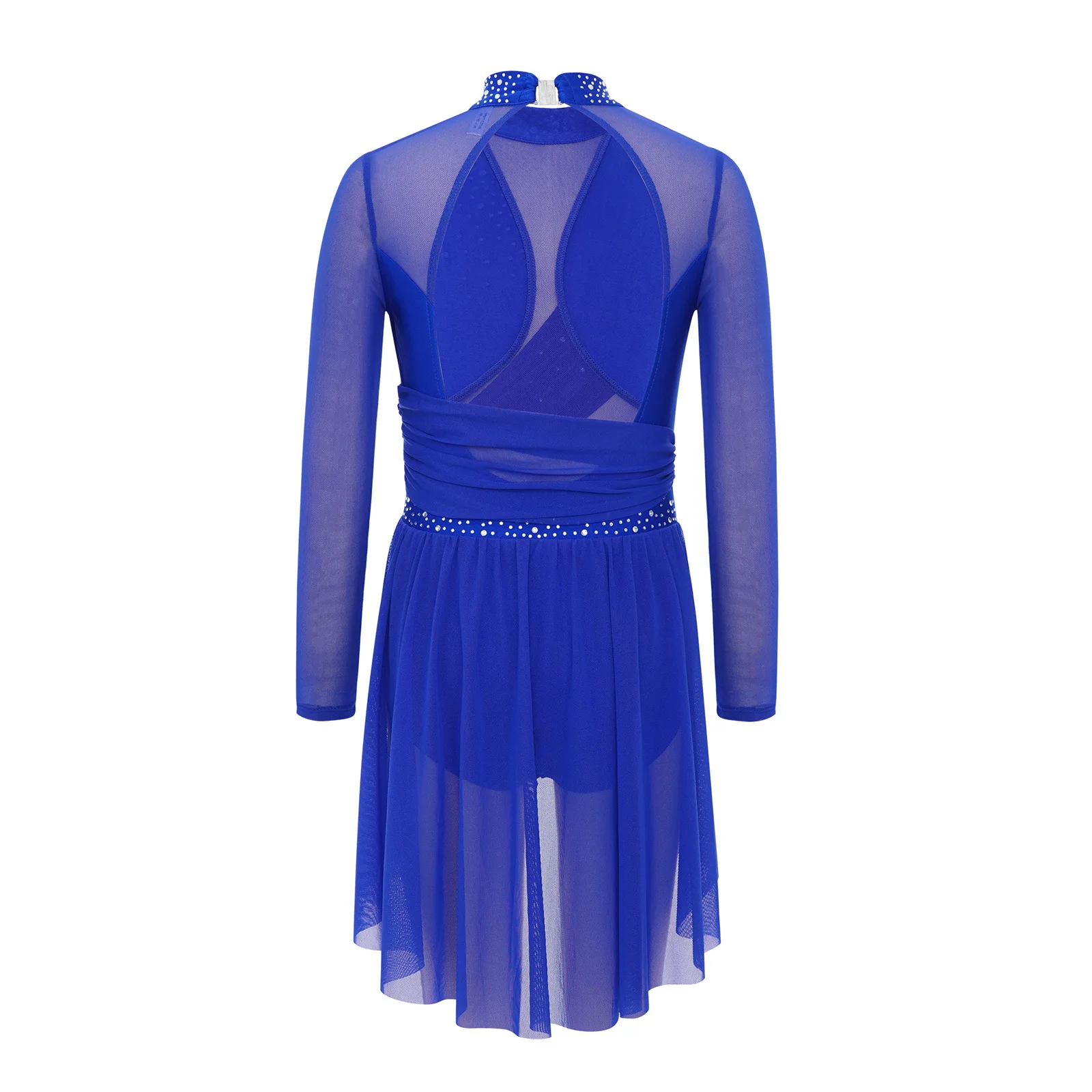 Robe de danse lyrique pour enfants filles, vêtements de danse modernes, manches longues, strass, maille transparente, justaucorps Tutu de gymnastique de Ballet