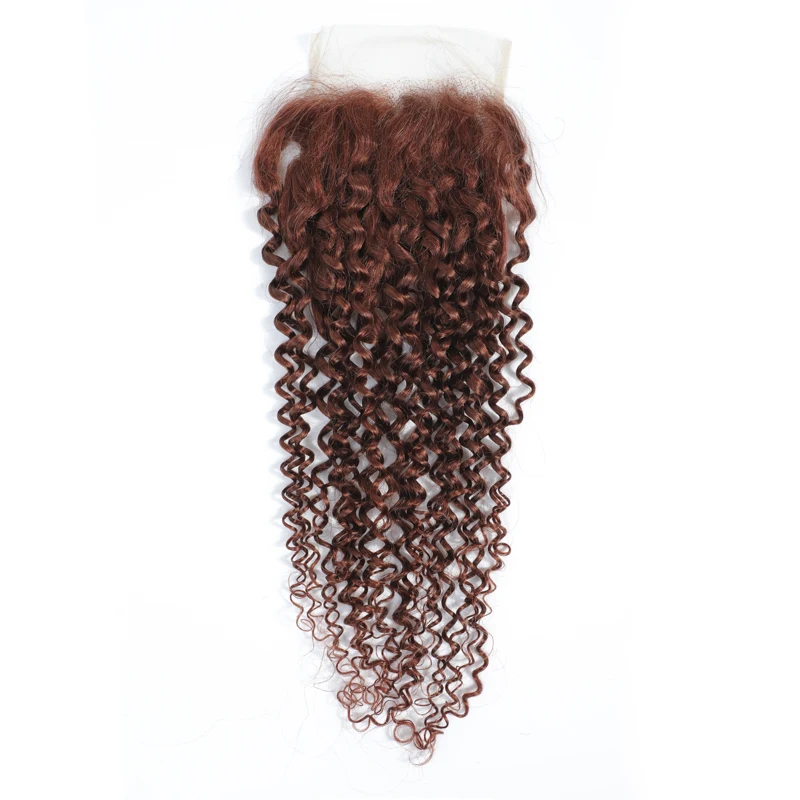 Kinky Curly Human Hair Bundles With Closure Auburn Brown 100% Human Hair Weave Bundles With Closure Brazilian Remy Hair Weft