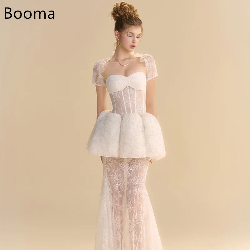 

Booma Mermaid Sweetheart Lace Elegant Wedding Dresses Short Sleeve Long Pleat Brides Gown Custom Made 2025