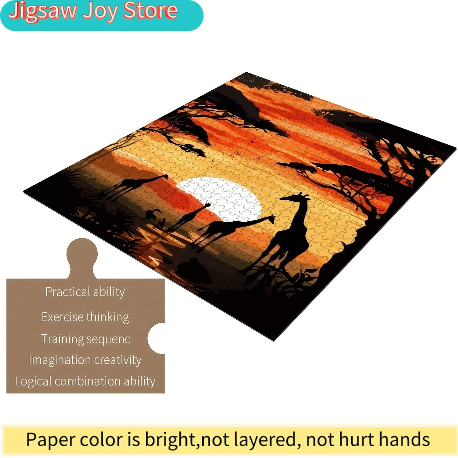 

African Giraffe Puzzle for & Families - Wooden Craft with Scratch-Resistant, Portable Design - Vibrant Sunset Savannah Wildli