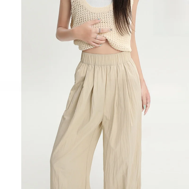 

High Waist Loose Straight Leg Cotton Linen Trousers for Women Apricot Color Spring New Arrival Casual Comfortable Pants