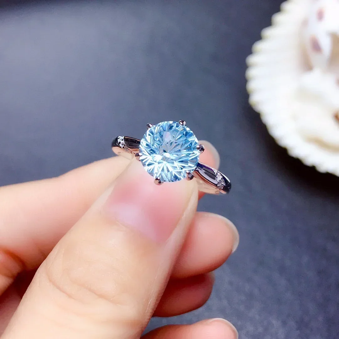 

925 Sterling Silver Blue Topaz Ring Super Flash 2 Carat Seiko Open Ring Women's Engagement Promise Wedding Ring Jewelry