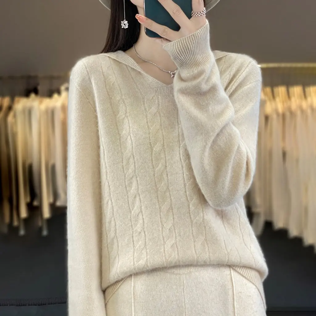 

Classic Pure Color Women's Wool Sweater Loose Warm Stylish Lazy Style Autumn Winter Fashionable Knitwear Top
