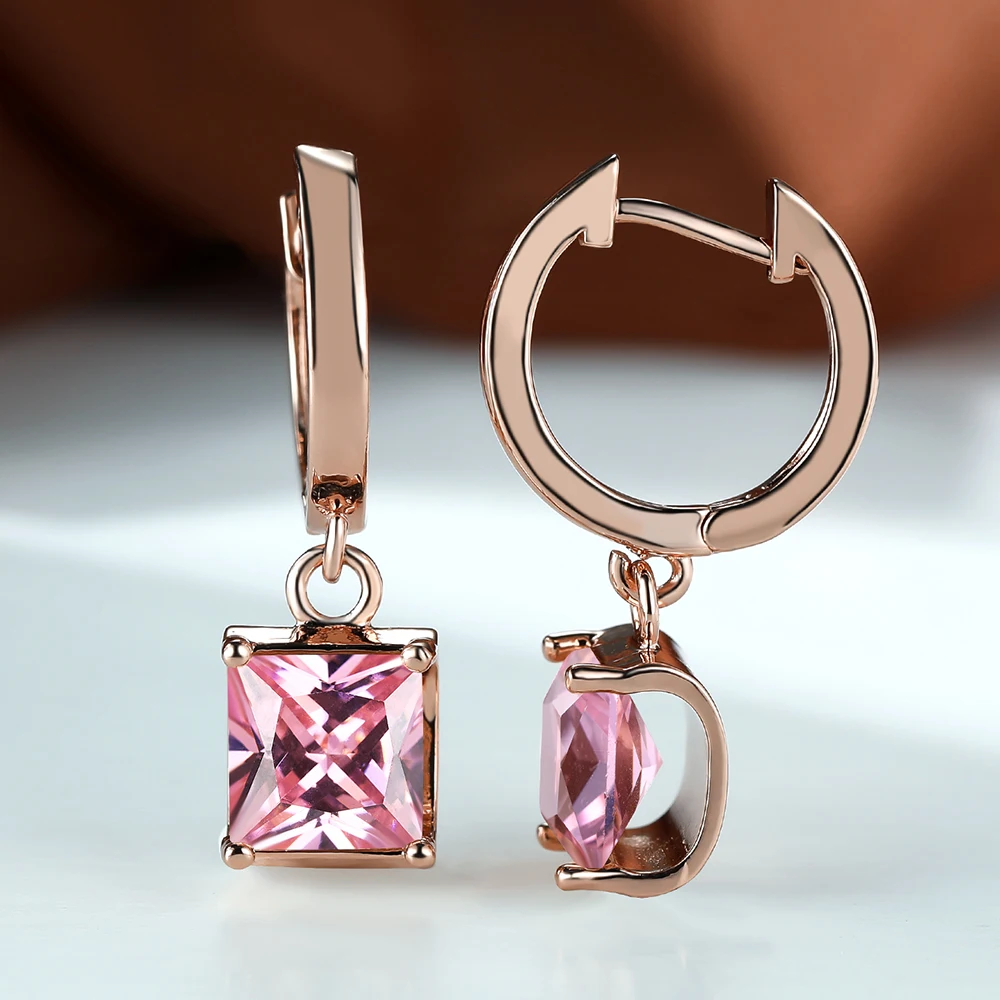 Orecchini pendenti a cerchio con zirconi quadrati eleganti Color oro rosa per le donne regalo di gioielli di lusso con zirconi multicolori