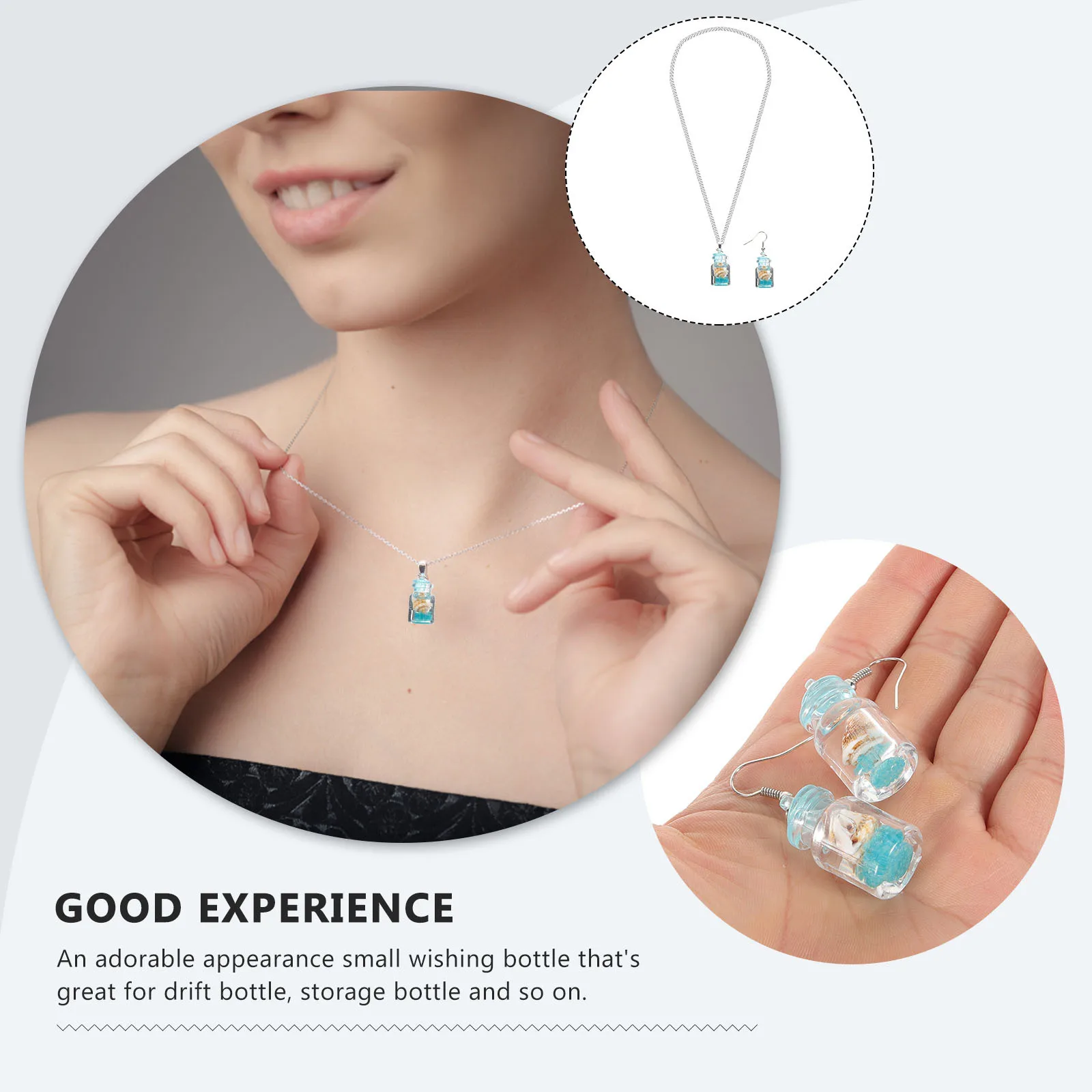 

1Set Wishing Bottle Necklace Earring Small Pendant Drift Bottle Jewelry for Women Beach Wish Gift Idea Durable Carry