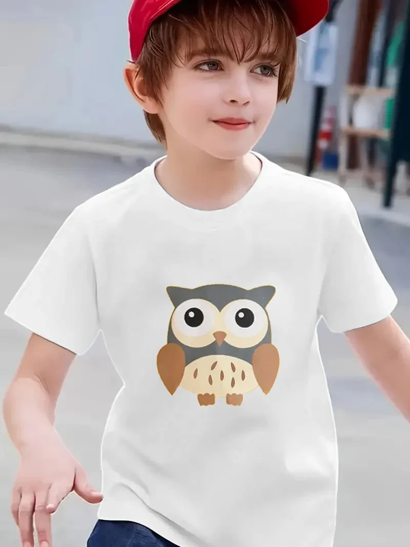 

Cartoon Casual Summer T-shirt Owl Printed Children's Top Crew Neck Tee Summer Kids's Clothing Comfortable Creative