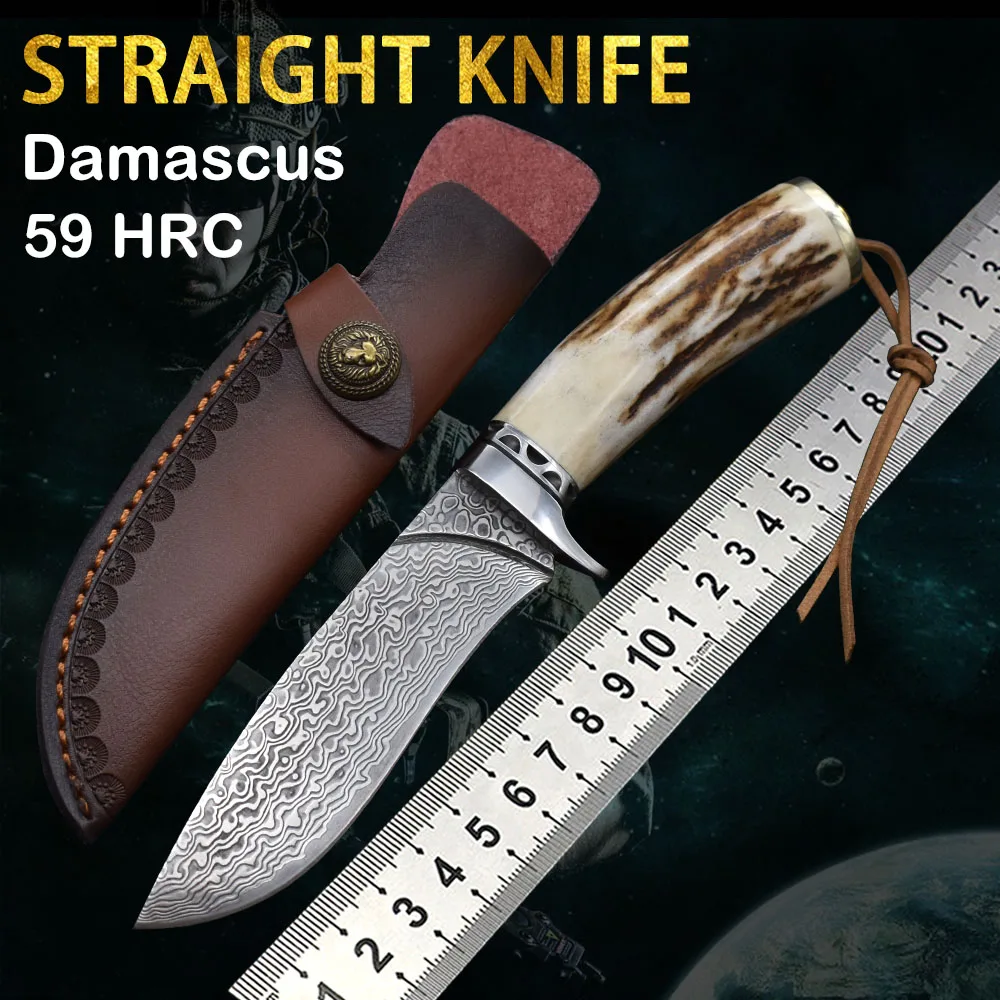 

Straight Knife High Hardness Damascus Steel Sharp Outdoor Wilderness Survival Tactics Self-Defense Edc Survival Practical Tool