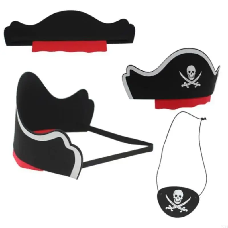 77JB Pirate Hairband & Eyepatch Cosplay Party Hairhoop Halloween Trang phục Đạo cụ tiệc tùng