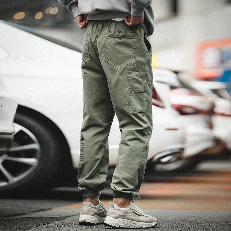 

Maden Casual een Work Pants Dstring Elastic Waist Loose Fit Men's Faion Urban Sle Spring Autumn Cotton Pure Color