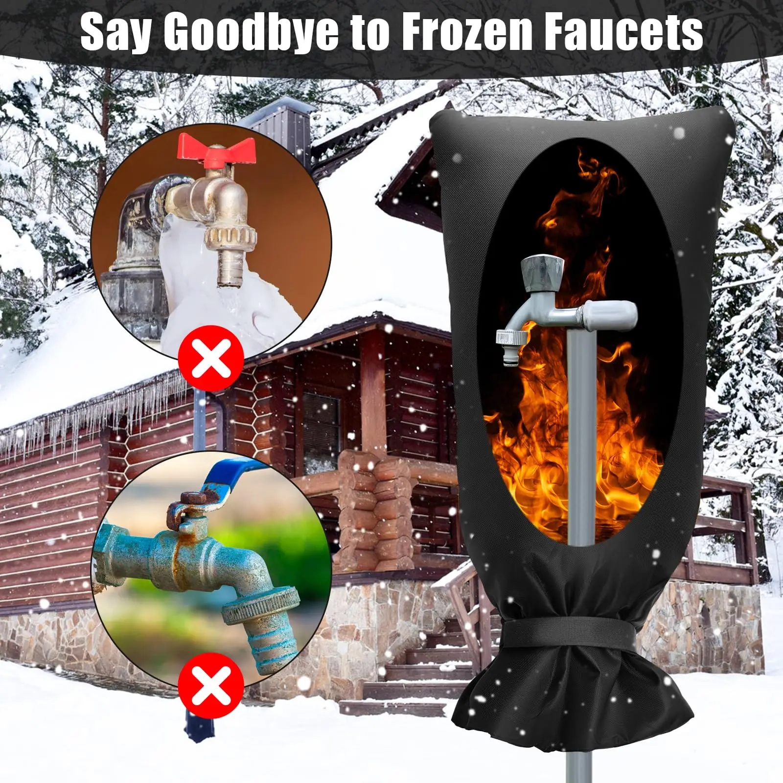 야외 수도꼭지 커버 블랙 방한 단열 수도꼭지 보호 슬리브 겨울철 야외 수도꼭지 보호대 대부분의 수도꼭지에 적합