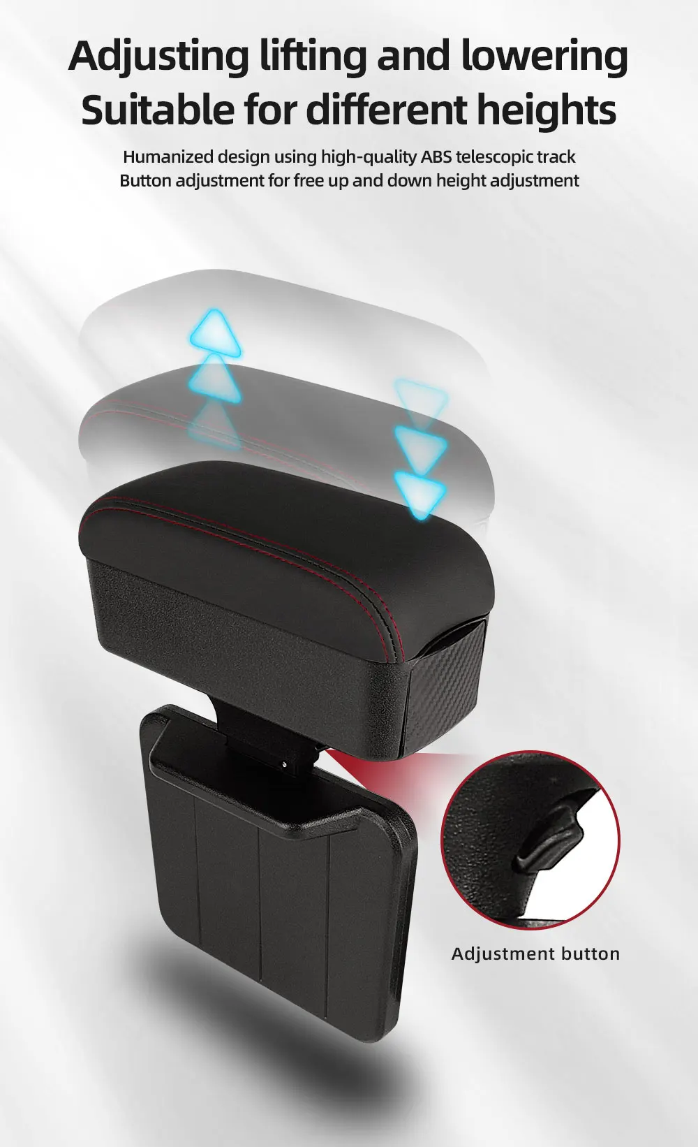 Höhenverstellbarer Lücken-Aufbewahrungsorganisator für die Mittelkonsole im Auto mit anhebbarem Tablett, Ellenbogenstütze, Armlehnenpolster für SUV-Limousine – Detail 10