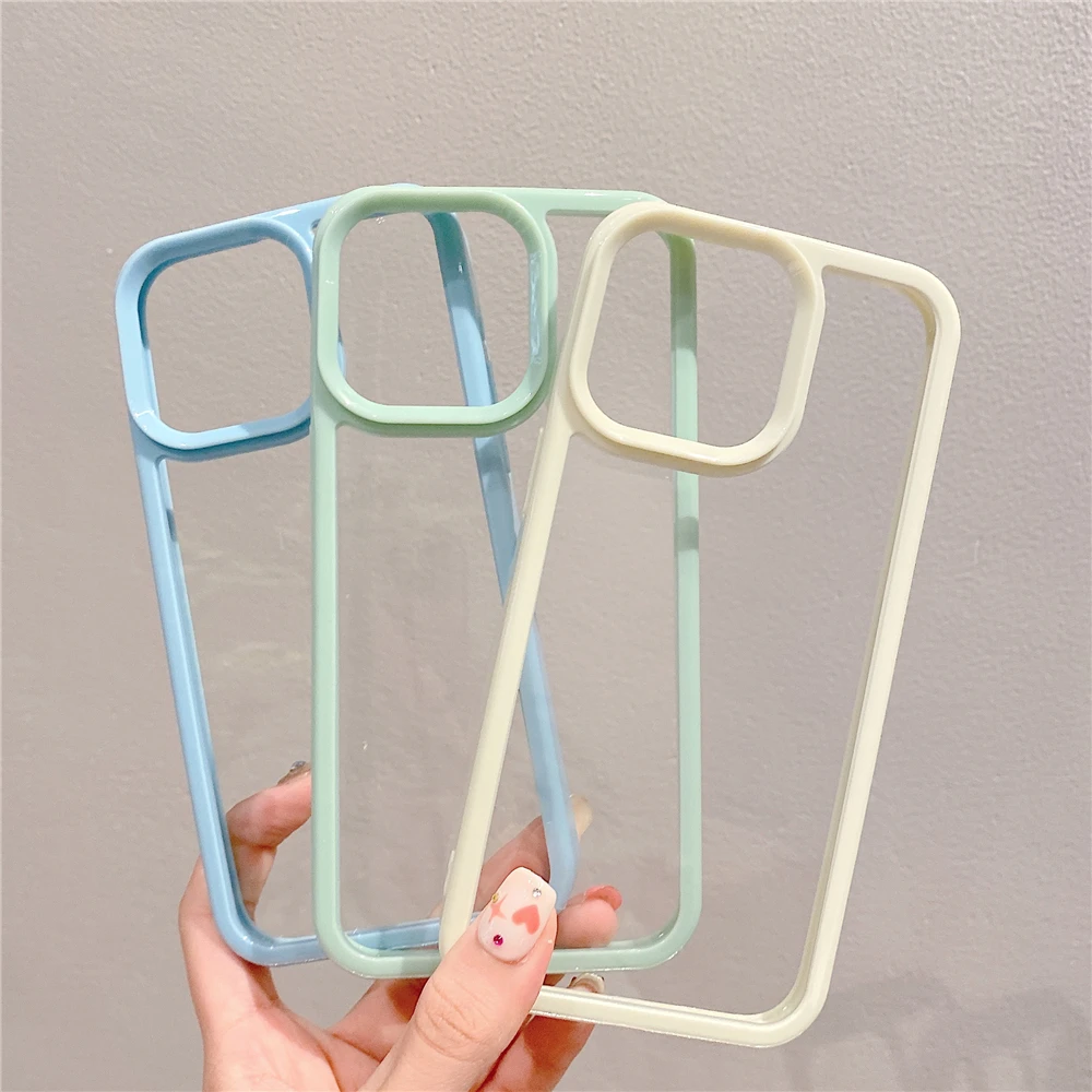 Candy Color Acrylic Transparent Phone Case For iPhone 16 15 14 Plus 13 12 11 Pro Max Clear Thickened Shockproof Bumper Cover