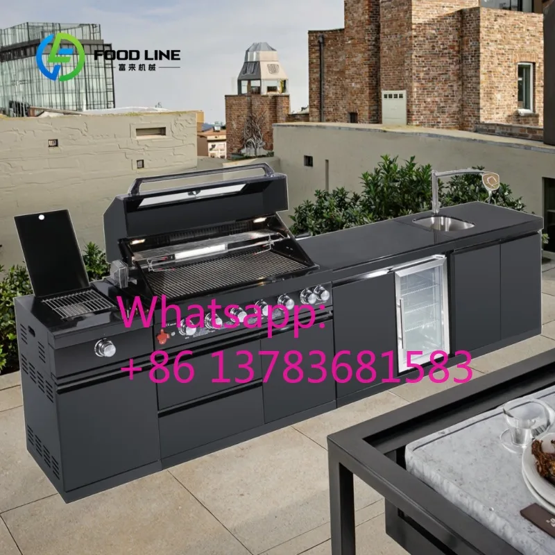 Customized New All-In-One Stainless Steel Outdoor BBQ Grill Cabinet Modern Multi-Functional Garden Kitchen Set for BBQ
