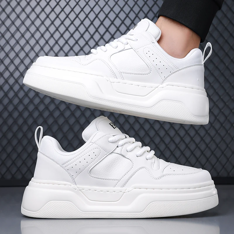 

Men's Platform Leather Sneakers Lace-up Casual Thick Sole Skate Shoes Streetwear Style for Daily