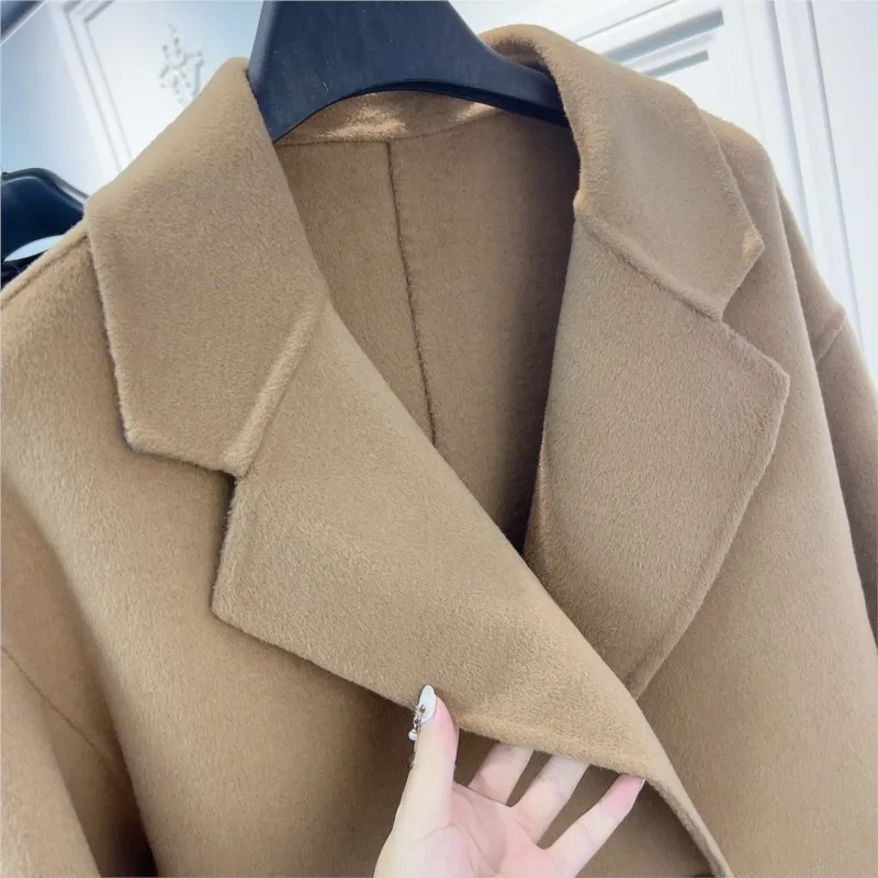 High-end Double-sided Cashmere Coat Harajuku Streetwear Women\'s Korean Style Loose Mid-length Woolen Coat Trendy Women Clothes