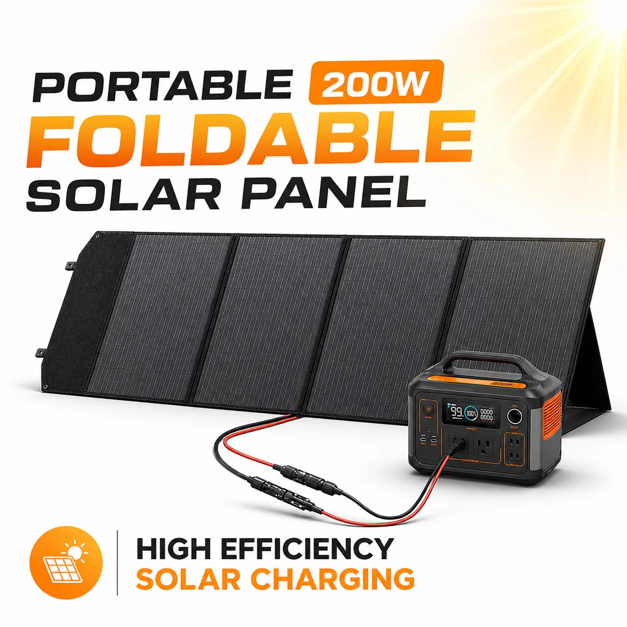 200W Faltbares Tragbares Solarpanel Hocheffizientes Solarladegerät Notstromversorgung für Powerstation, Powerbank, Wohnmobil, Camping und Outdoor-Nutzung
