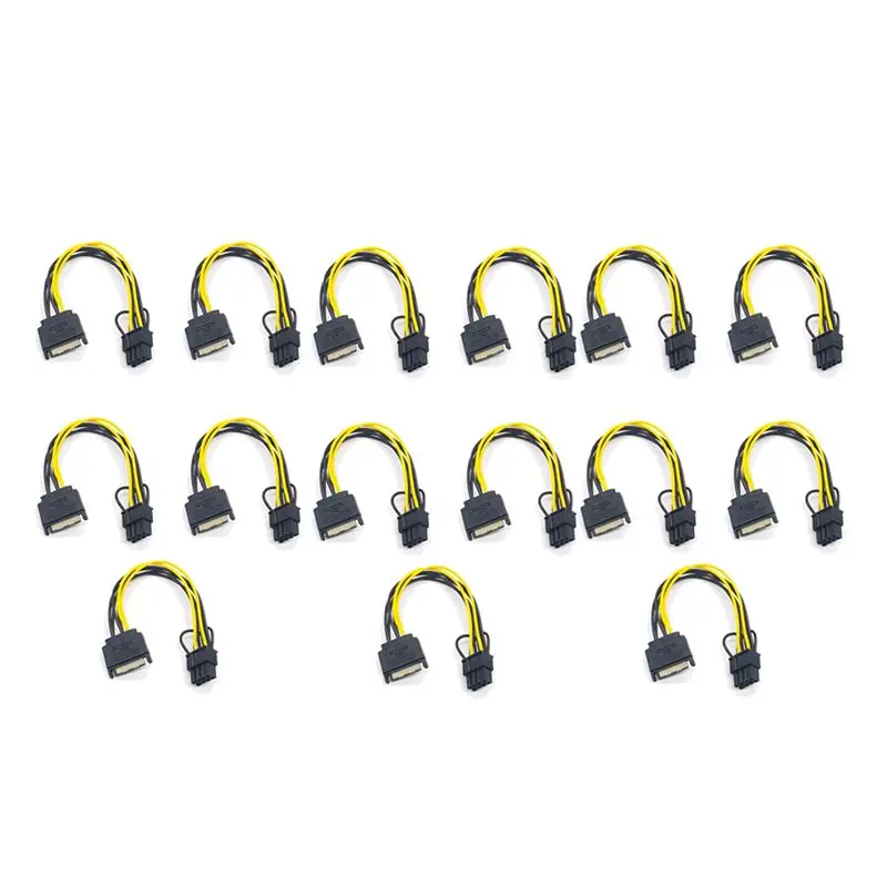 ABRI-15PCS 15Pin SATA Male To 8Pin(6+2) PCI-E Power Supply Cable 20Cm SATA Cable 15-Pin To 8 Pin 18AWG Wire For Graphic Card