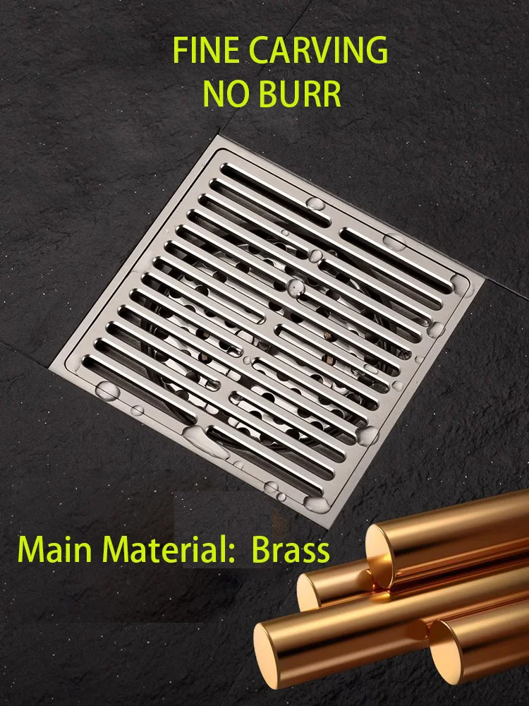 Brass Floor Drain, 10X10cm，8X20cm, 8X30cm, Fine Carving, No Burr,  Used In Bathroom, Kitchen, Balcony