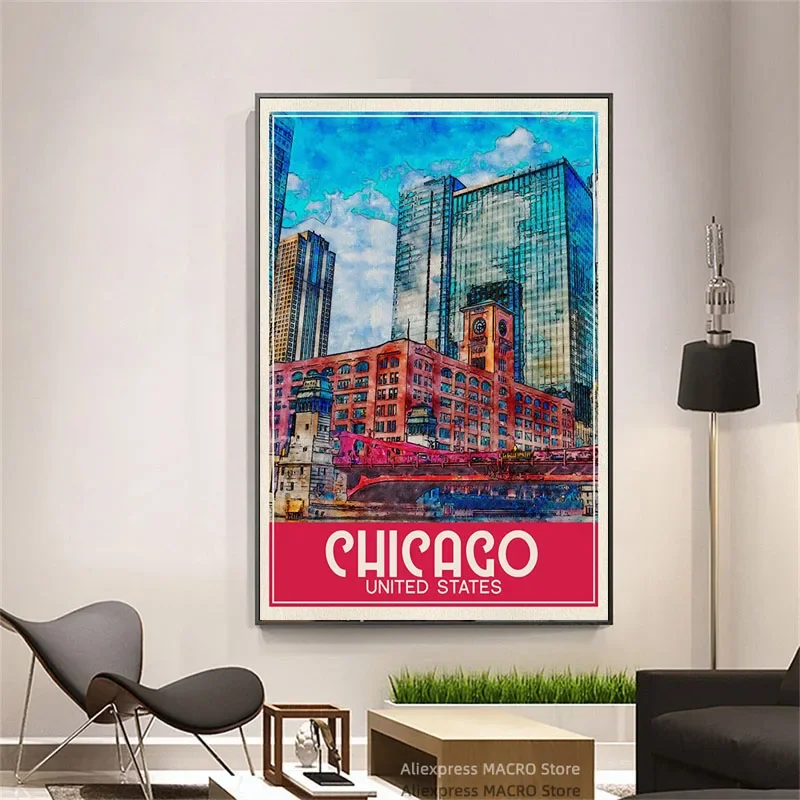 Chicago Skyline Canvas Print  Modern Abstract Wall Art for Living Room Home Decor Poster  Prints