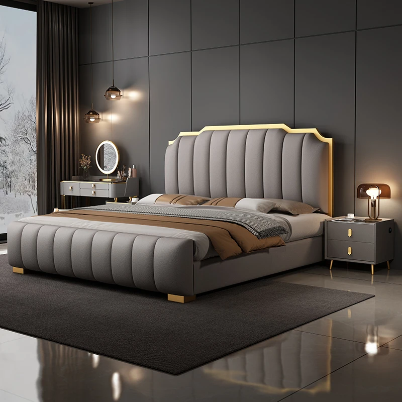 king Size Double Bed Frame Multifunctional Set Designer Latest Modern Luxury Wood Box Bedroom Furniture Soft Up-holstered Beds - view 2