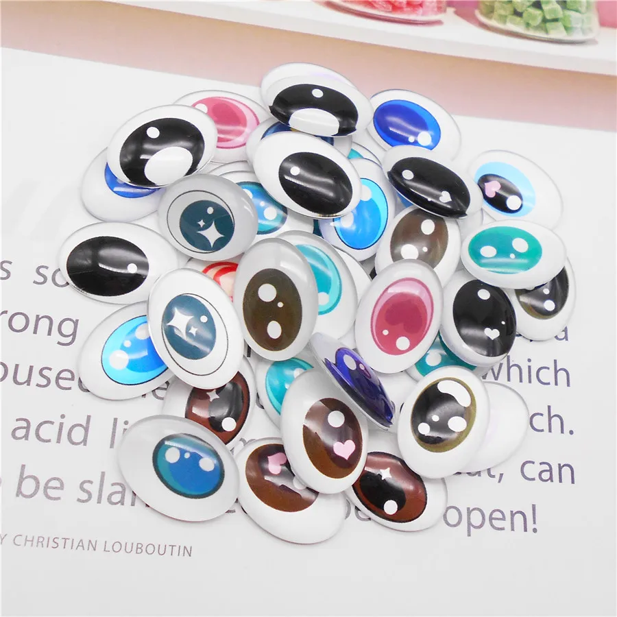 5 Pairs Glass Eye Cabochons Flatback Oval Shape Cartoon Colorful Animal Eye Cameo Toy Plush Doll DIY Jewelry Making Accessory