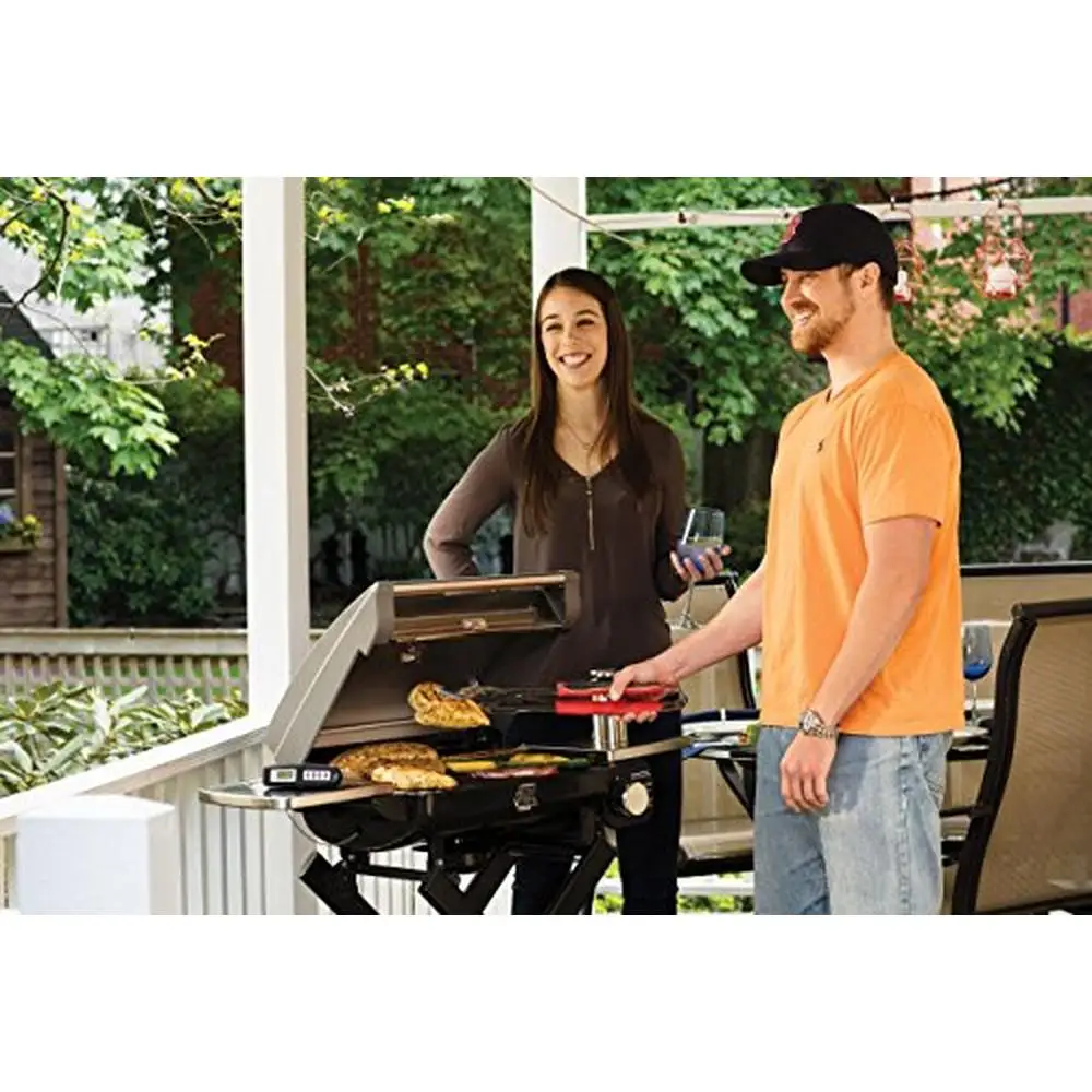 Portable Stainless Steel Gas Grill with 240-Square-Inch Cast-Iron Surface and 15,000 BTU Burner Roll-Away Grill 27.3