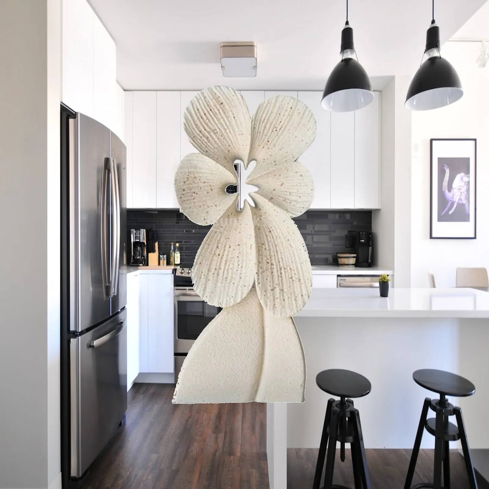 Contemporary Floor Sculpture Layered Petal Statue for Entryway Decor Modern Abstract Art Piece Beige Speckled Finish Home Accent