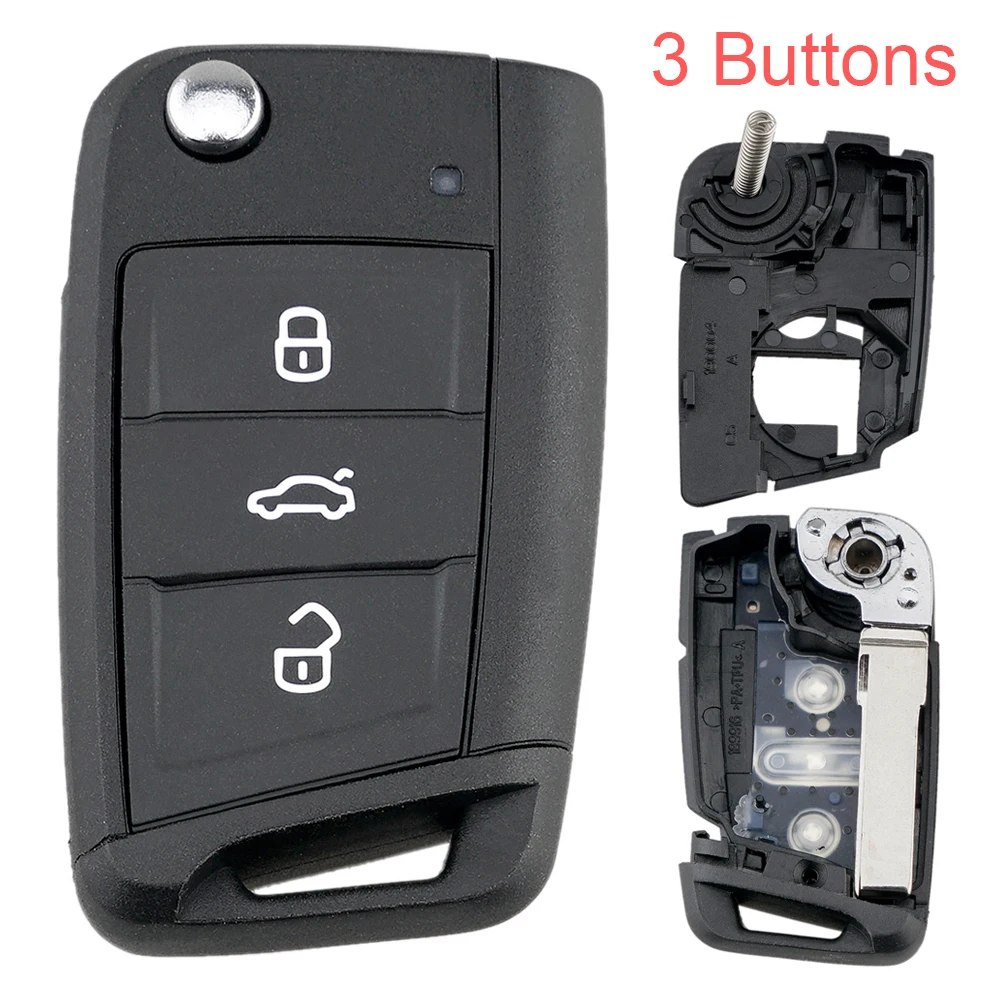 3 Buttons Modified Folding Flip Remote Car Key Cover Case Fob Auto Shell Replacement Fit for VW / Golf / Skoda Octavia A7 Seat