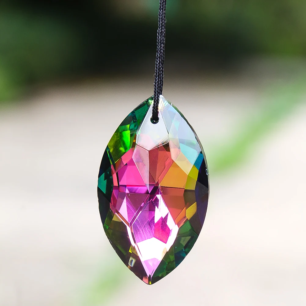 

50MM Colorful Rainbow Horse Eye Rugby-shape Crystal Faceted Prism Flower Glass Charm Curtain Suncatcher Chandelier Hanging Decor