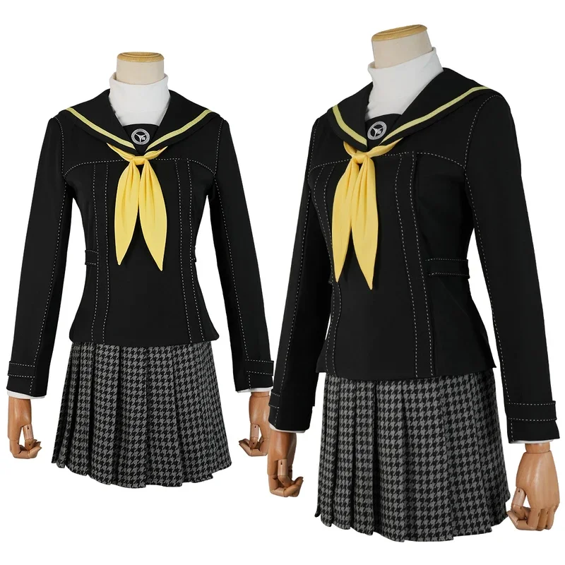 HOLOUN P4 Game Kujikawa Rise Cosplay Costume Embroidery School Badge Suit Plaid Pattern Skirt White Shirt Yellow Tie Daily Wear