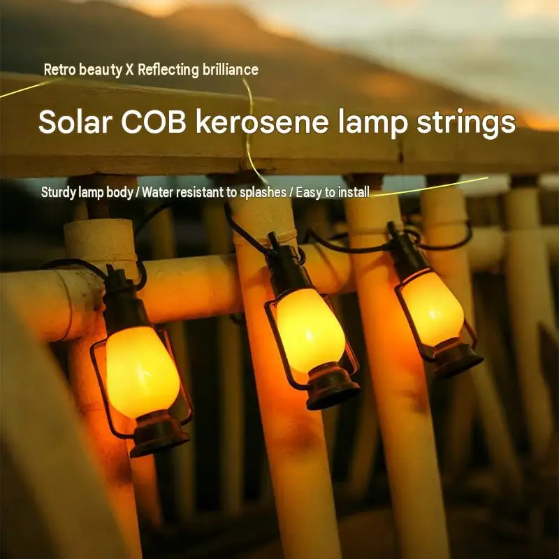 Solar Flame Lantern String Lights Outdoor Vintage Hanging Fairy Light Waterproof Dusk to Dawn Lawn Yard Patio Decor 6.5m 10 LEDs