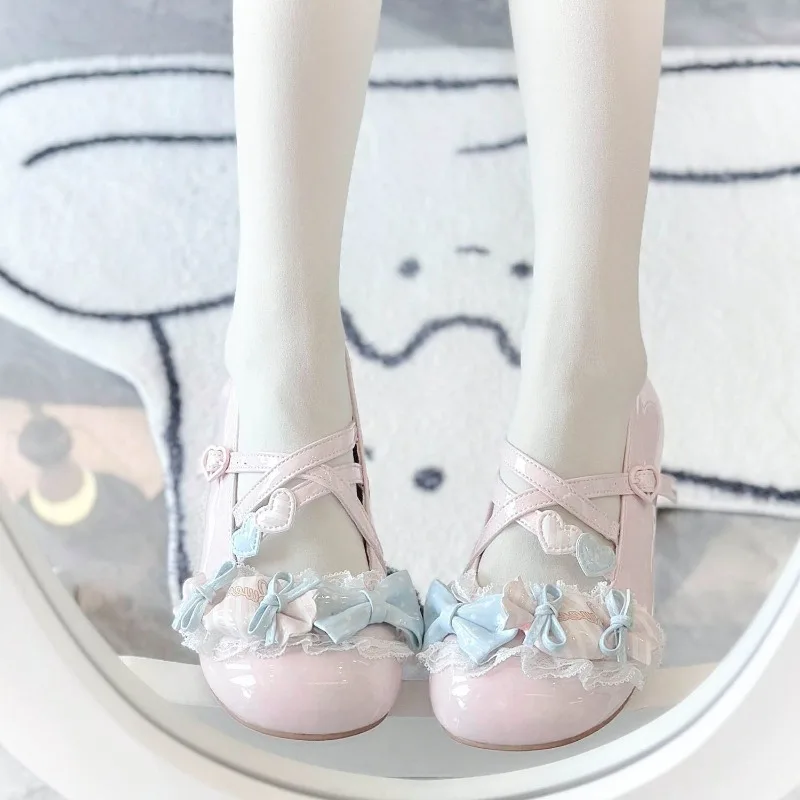 

Женские модные туфли-лодочки 35-40, японские кожаные туфли с круглым носком и бантом, тонким ремешком и пряжкой, милые милые туфли Мэри Джейн