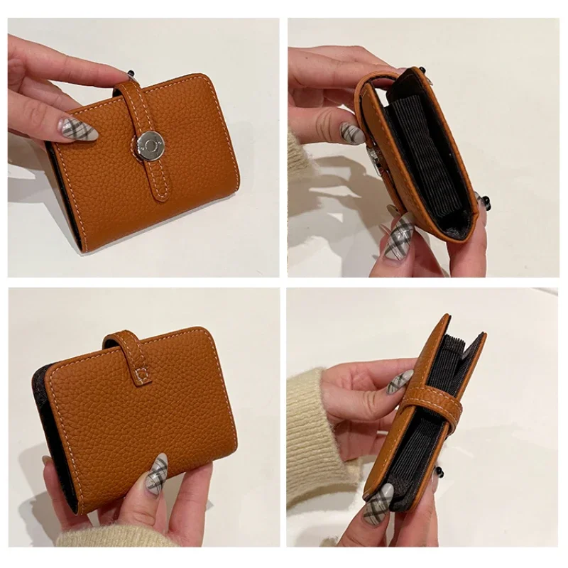 خمر هادئة فاخرة حامل بطاقة المرأة صغيرة حساسة Ins الحد الأدنى رائعة محفظة أنيقة بولي Leather الجلود المحمولة مخلب المحفظة #5