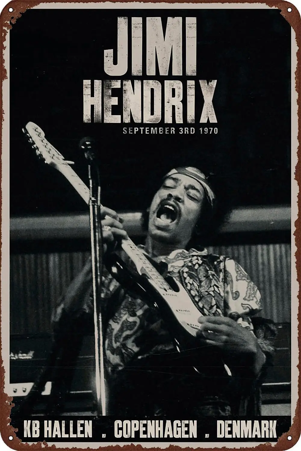 Dazkqbl Vintage Metal Signs: Jimi Aesthetic Hendrix Copenhagen Concert Poster, Retro Guitar Art - for Home Decor - 8x12 In