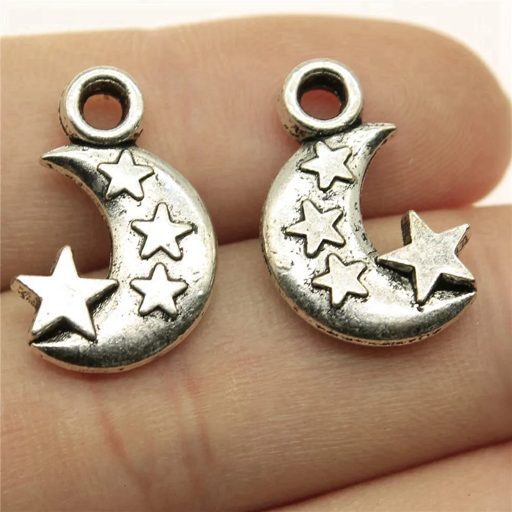 Engraved Crescent Moon Star Charm Pendant Alloy Celestial Mystical For DIY Bracelet Necklace Jewelry Making Supplies view 3