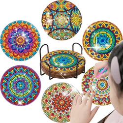 GATYZTORY 6pc/sets DIY Diamonds Painting Coaster Mandala Non-slip Art Mosaic Cup Cushion with Rack Rhinestones Paintings Decor