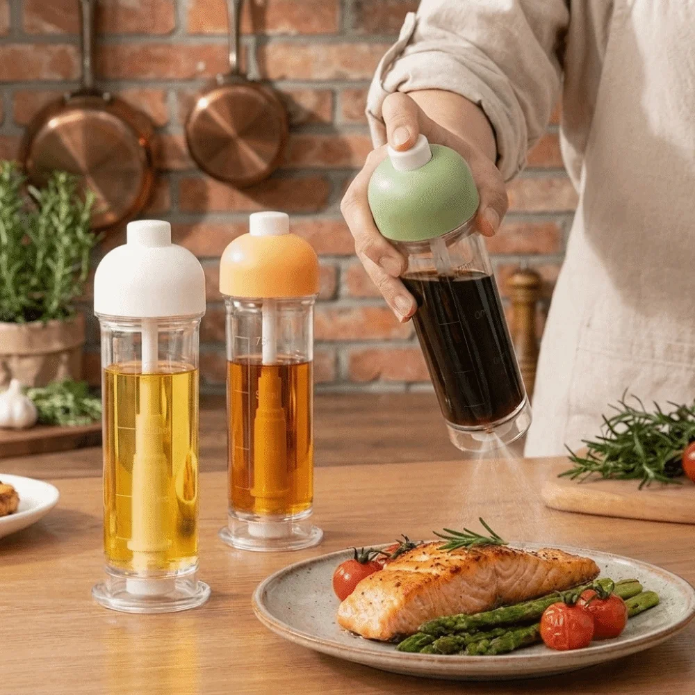 Plastic Down-Spray Oil Bottle Food Grade Transparent Press Oil Sprayer Measurable Scale 100ML Cooking Oil Dispenser Baking