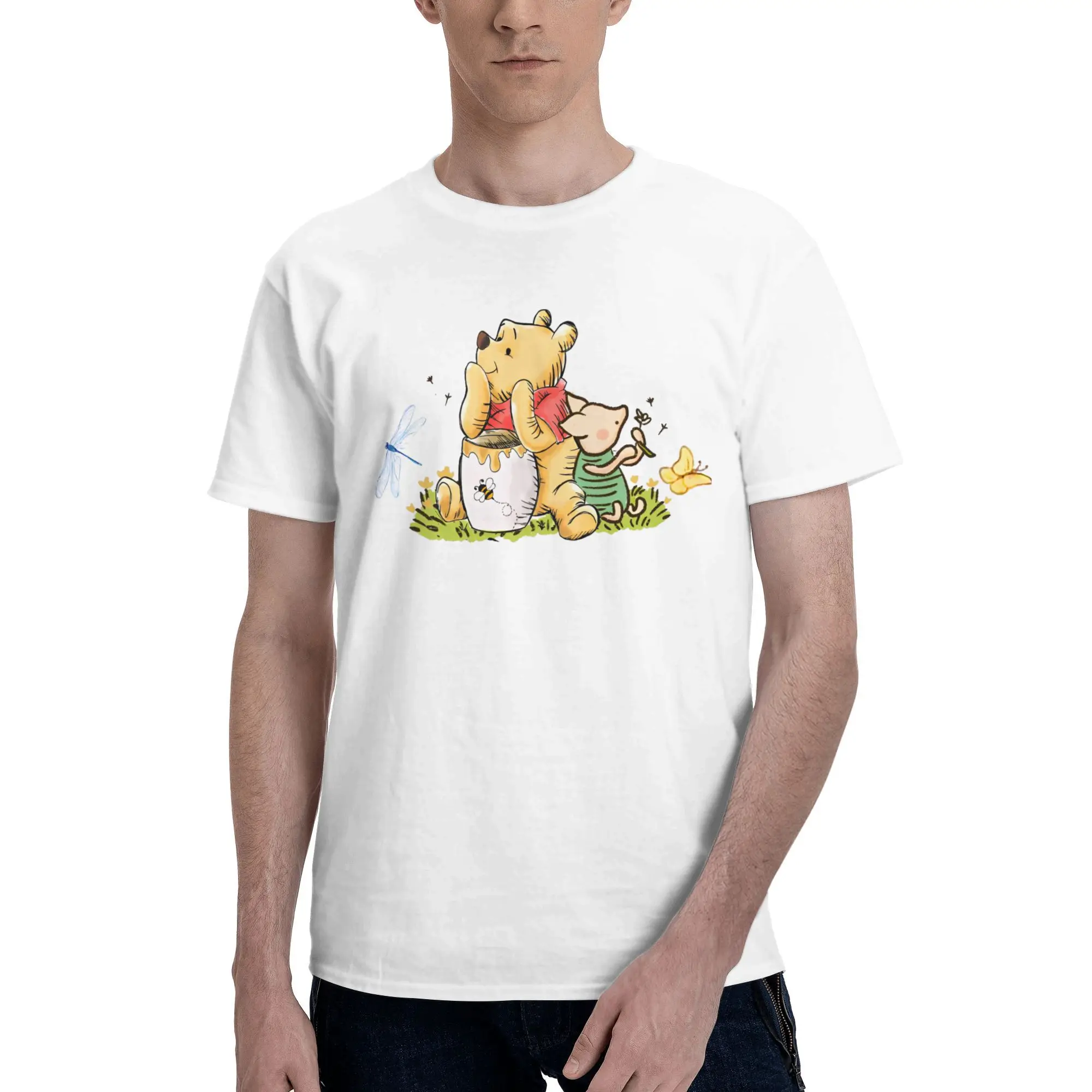 

Winnie The Pooh Cotton T-Shirt For Men Summer Vintage T Shirts Comfortable Harajuku Tee Shirt Oversized Casual Tops