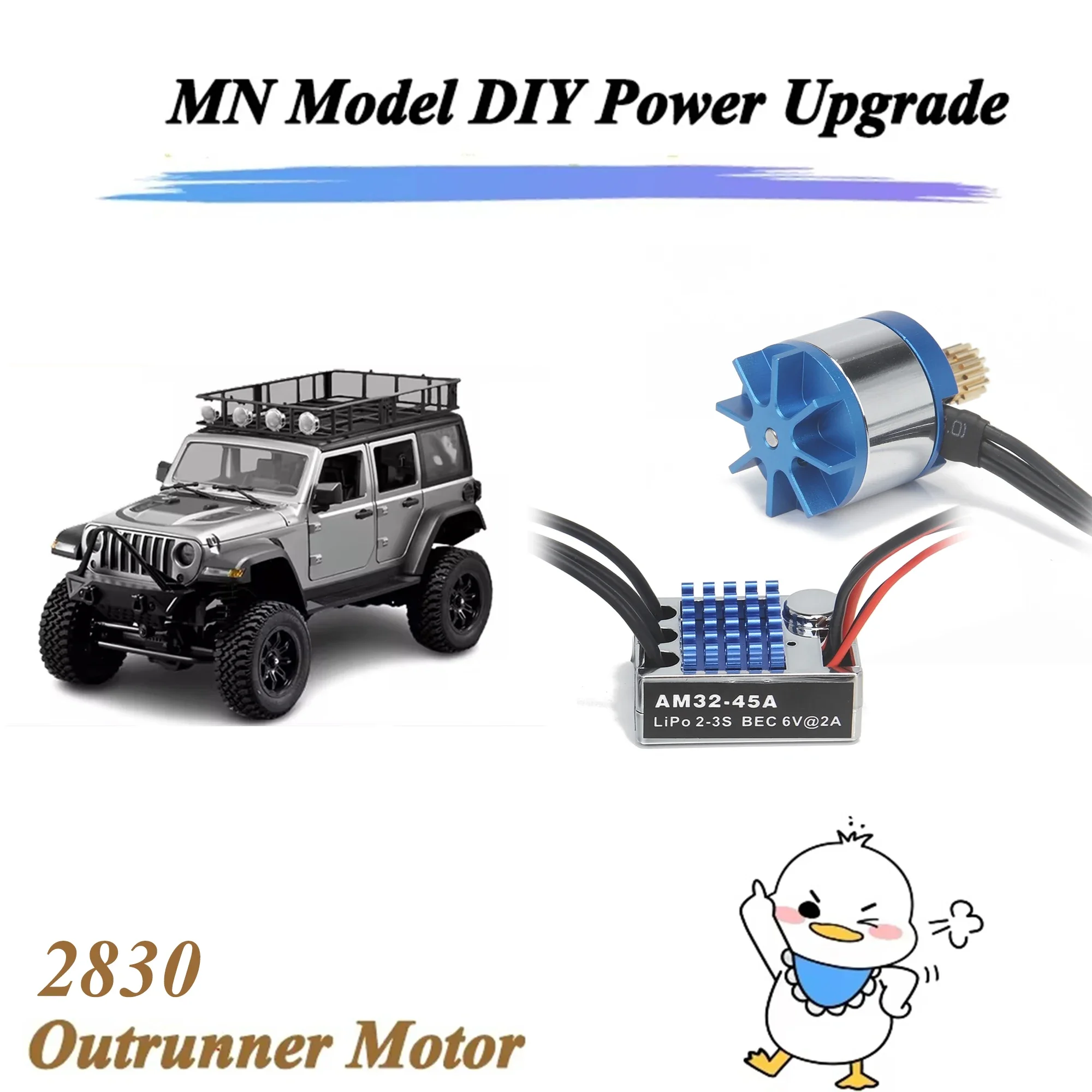 Upgrade MN128 Outrunner Brushless Motor 2830 2400KV AM32 45A ESC for RC Crawler Car 390 Brushed Motor Wltoys A949 A959 A969 A979