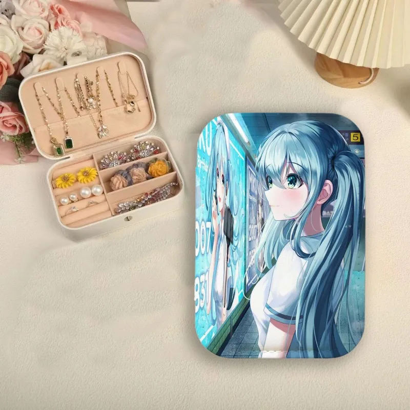 New Hatsune Miku Cartoon Girl Cute with Cover and Divide Portable Small Ring Earring Necklace Jewelry High-value Storage Box