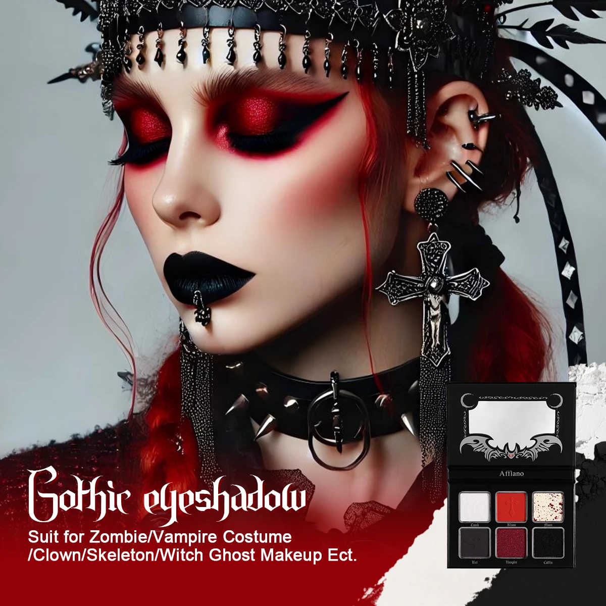 Black Red Eyeshadow Palette,Highly Pigmented True Red White Dark Grey Goth Smoky Eyeshadow ,6  Colors Matte  Shimmer Makeup