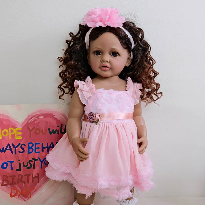 

NPK 22'' Princess Betty Lifelike Reborn Doll Full Body Curly Hair Girl Toy 3D Brown Skin Gift for Children