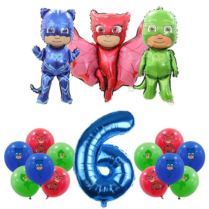 Pjm Maske Geburtstag Party Dekoration Aluminium Folie Ballon Für Kind Event Liefert Einweg Geschirr Banner Hintergrund Geschenk