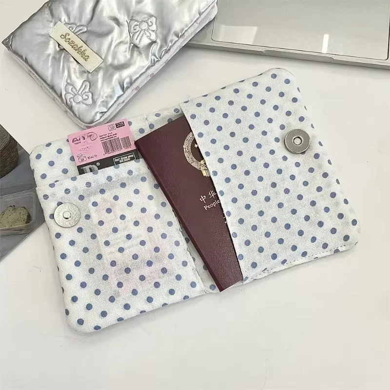 Korean Pink Silver Passport Cover PU Multi-function Women Men Waterproof Passport Bag Cute Bow Pattern Card Holder Wallet